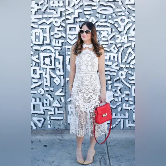 Self-Portrait White Lace Collared Midi Dress  Size 6 (NWOT)  -  threedaughtersproperties.com